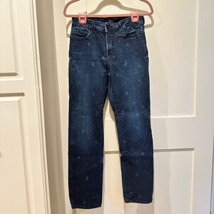 NYDJ Women's 8 Sheri Skinny Ventura Blue Star Print Not Your Daughters Jeans
